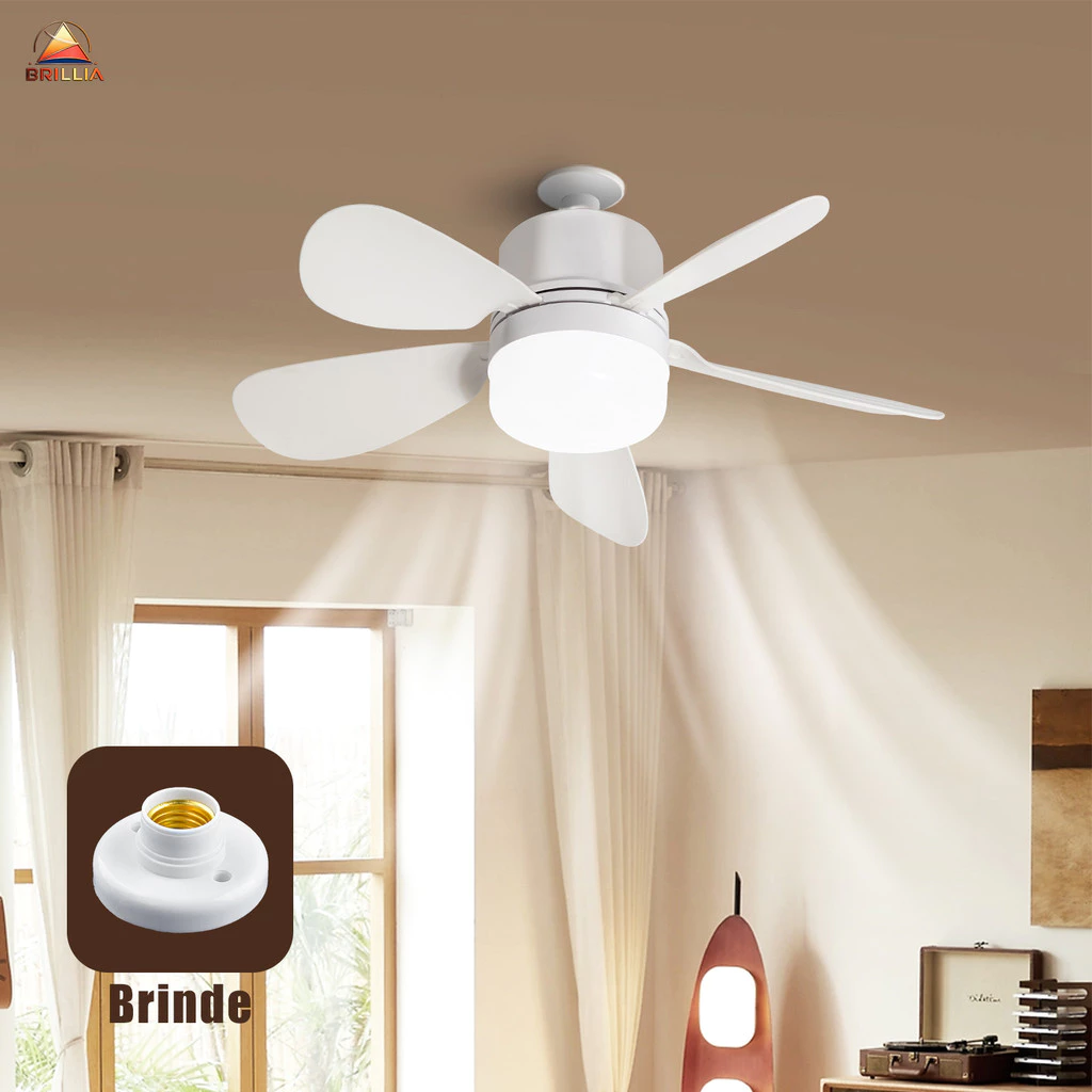 Ventilador de Soquete com Luz e Controle Remoto para Espaços Pequenos