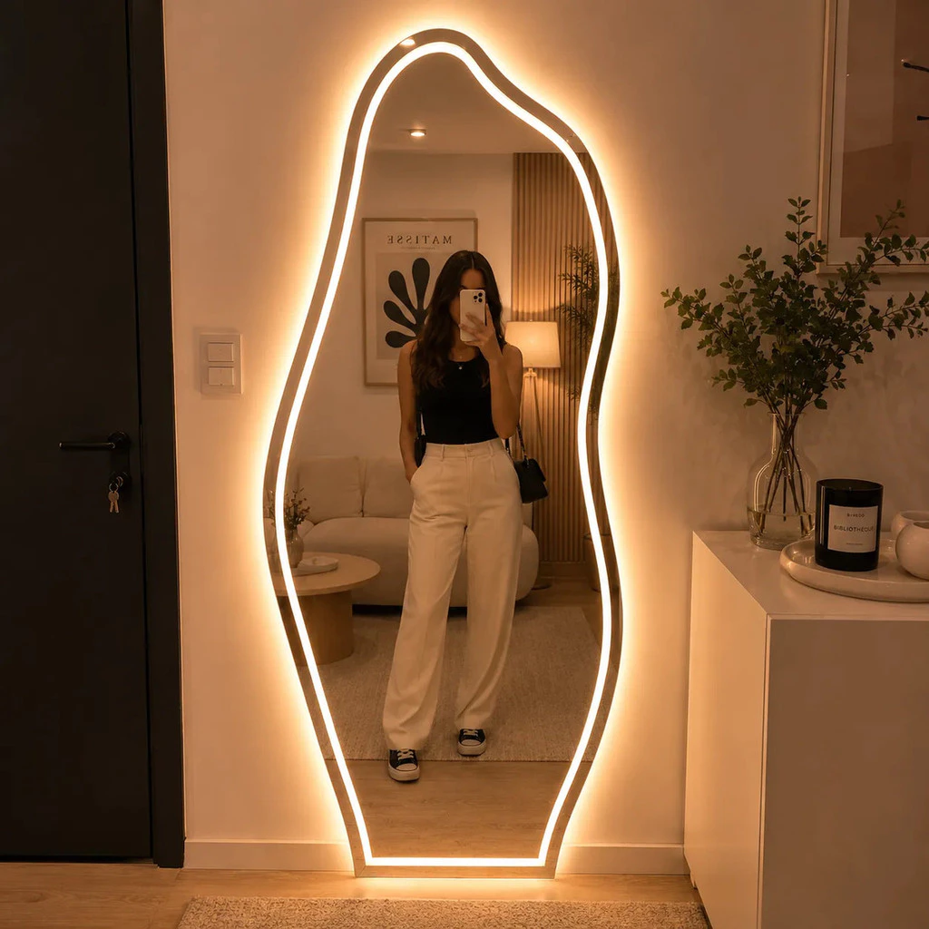 Espelho Orgânico com LED e Botão Touch para Banheiro — anunciado em 90 x 40 cm