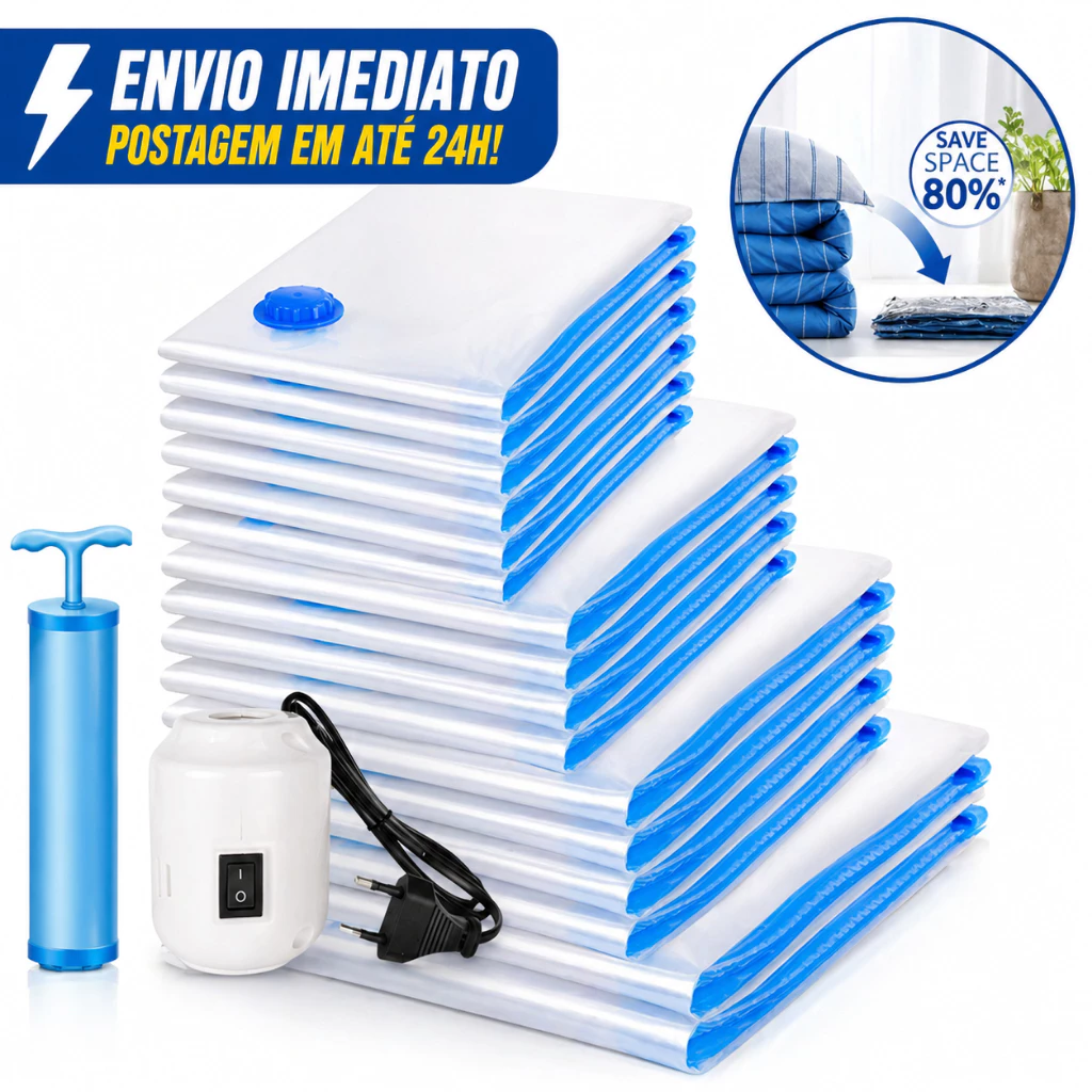 Kit de Sacos a Vácuo para Edredom, Cobertor e Roupas — 5 ou 10 Unidades